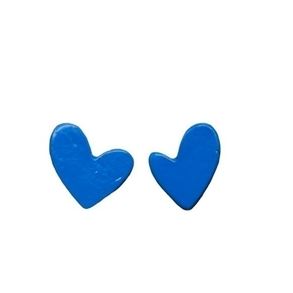 Earrings Blue Enamel Heart Metal Stud Earrings - Picture 1 of 7